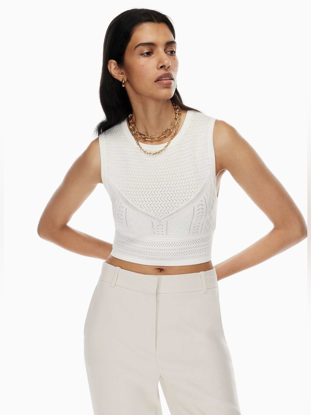 Babaton Pointelle White Textured Knit Sleeveless vest size S